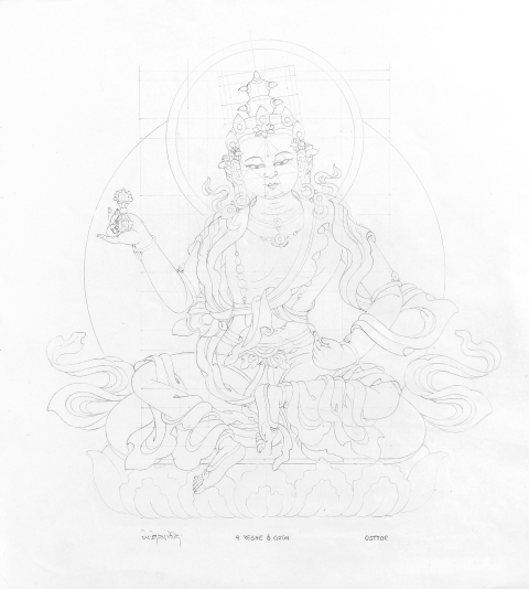 YESHE-OE-green_2005-2006_Pencil-on-Paper_375-x-335-cm-
